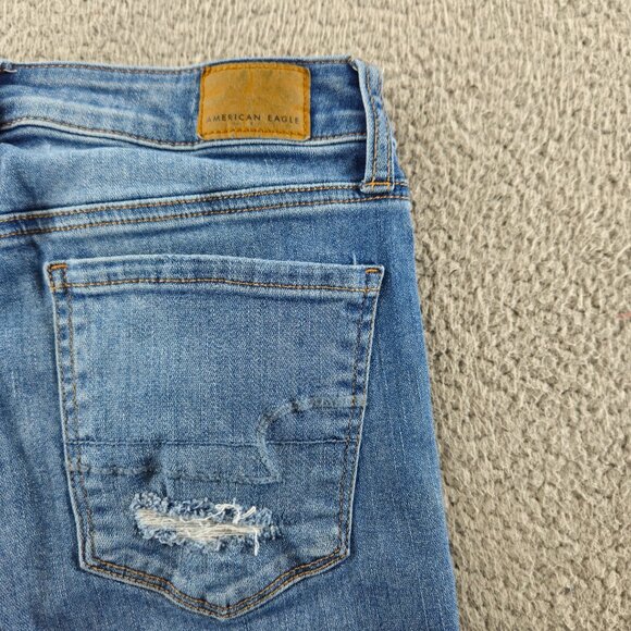 American Eagle Jeans Womens 6 Blue Hi Rise Jegging Crop Super Stretch Distressed - Picture 16 of 16